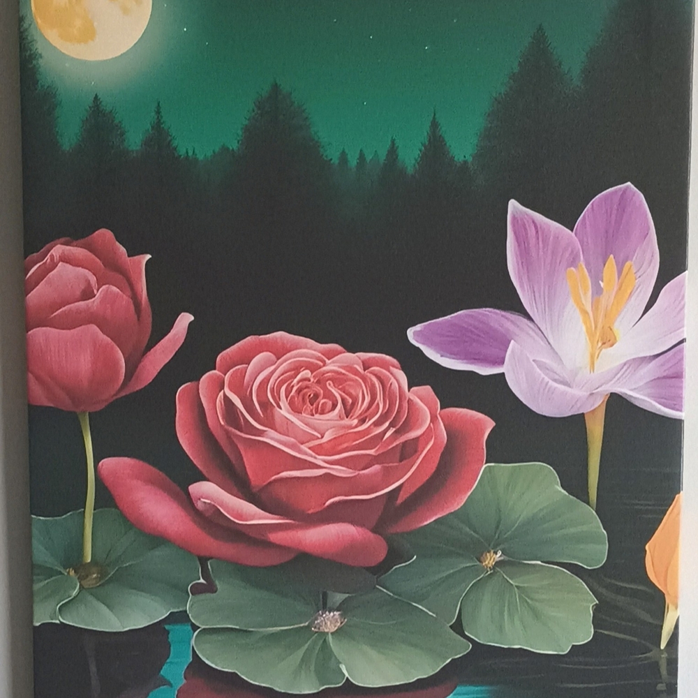 Reflection Of Beautiful Flowers Under The Moonlight